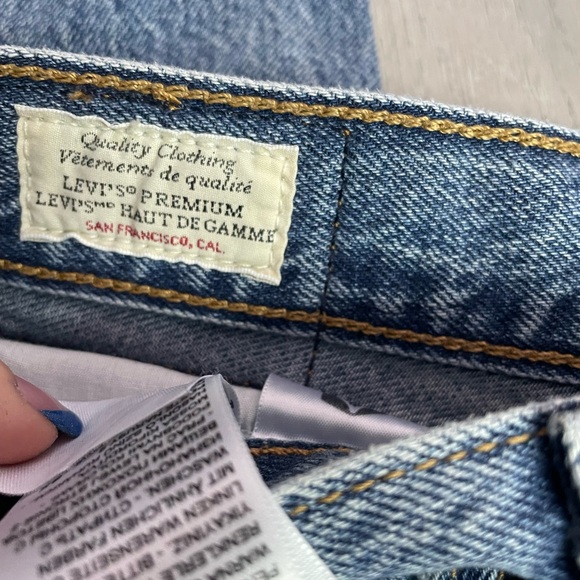 Levi Denim Blue Distressed Wide Leg Jeans - Picture 3 of 4